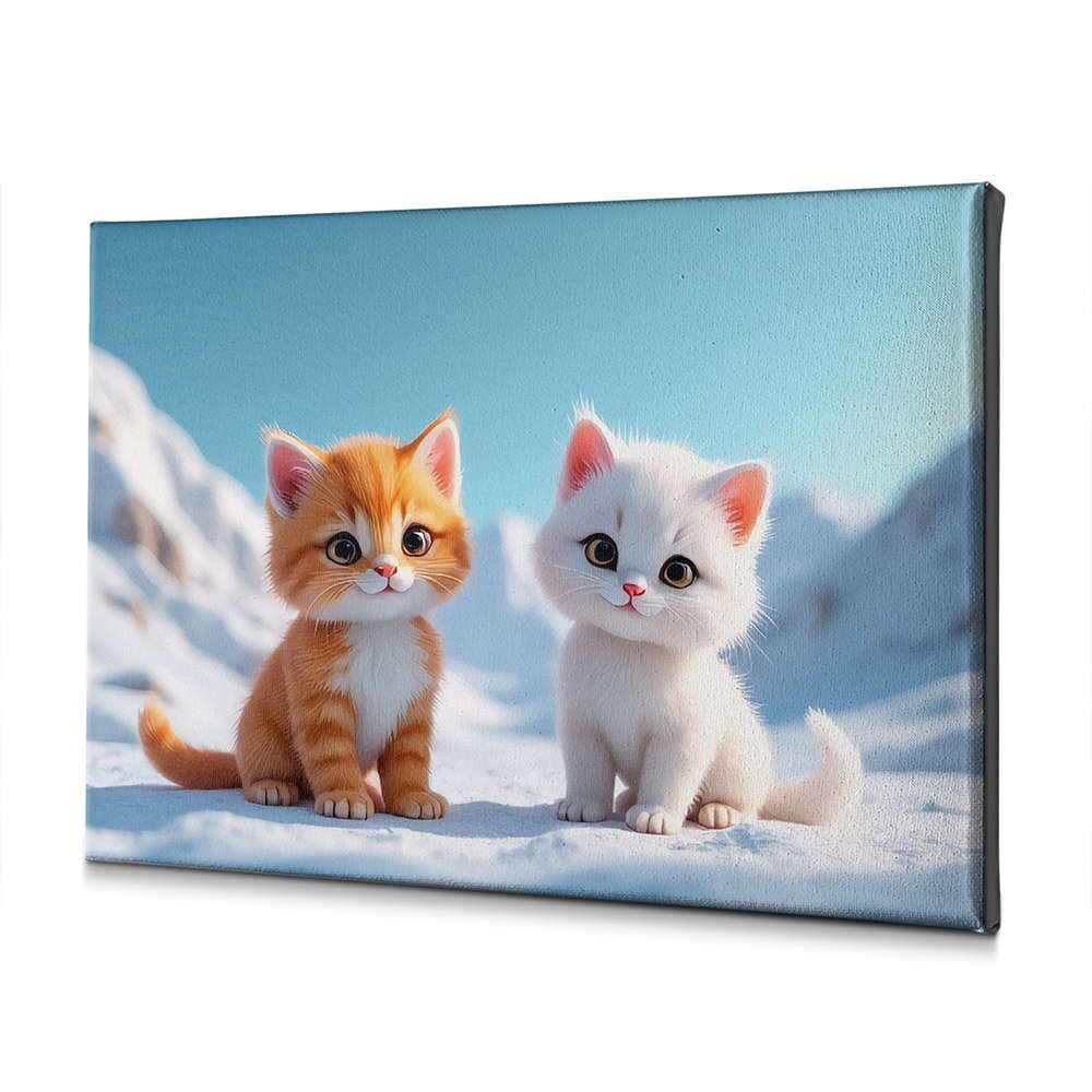 Toile murale chatons mignons et neige : impression d'art premium pour salon
