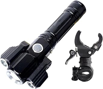 Zoomable LED Flashs, Rechargeable Camping Torch, Powerful Spot, 350m Beam Distance, Outdoor Hiking, Bike Clip Included - E37+Cable+Clip