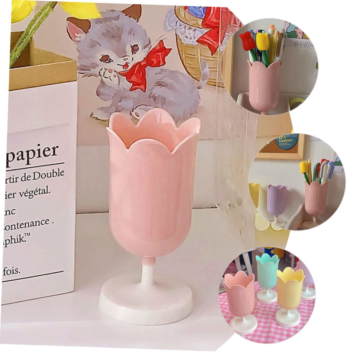 jojofuny 5 Pezzi Portapenne a Tulipano Arredamento Carino Cartoleria Piccolo Bellezza Contenitori Decorazioni Per La Tavola Portapenne Da Scrivania Rosa Plastica