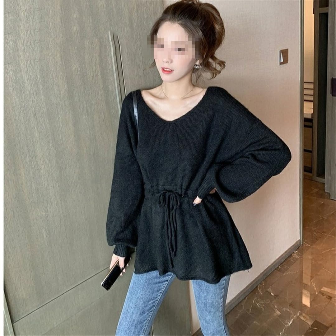 Pull à manches longues et col en V pour femme