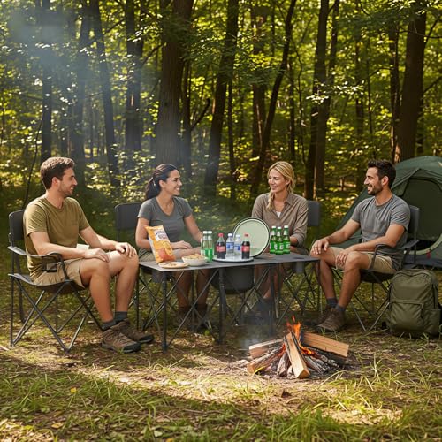 Set of 5 Camping Chairs with Table for Outdoor Activities, Heavy-Duty Folding Lawn Chairs with Cooler for Travel, Fishing, and Picnics, Grey - Image 2