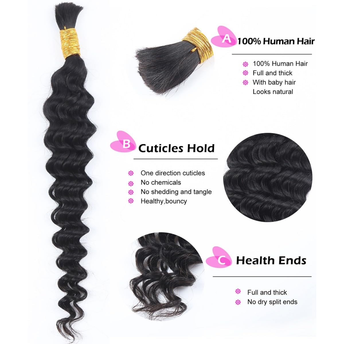 Unipearl Deep Curly Bulk Human Hair for Braiding 100g 2 Bundles 22 Inch Boho Braids Hair Extensions - Image 3