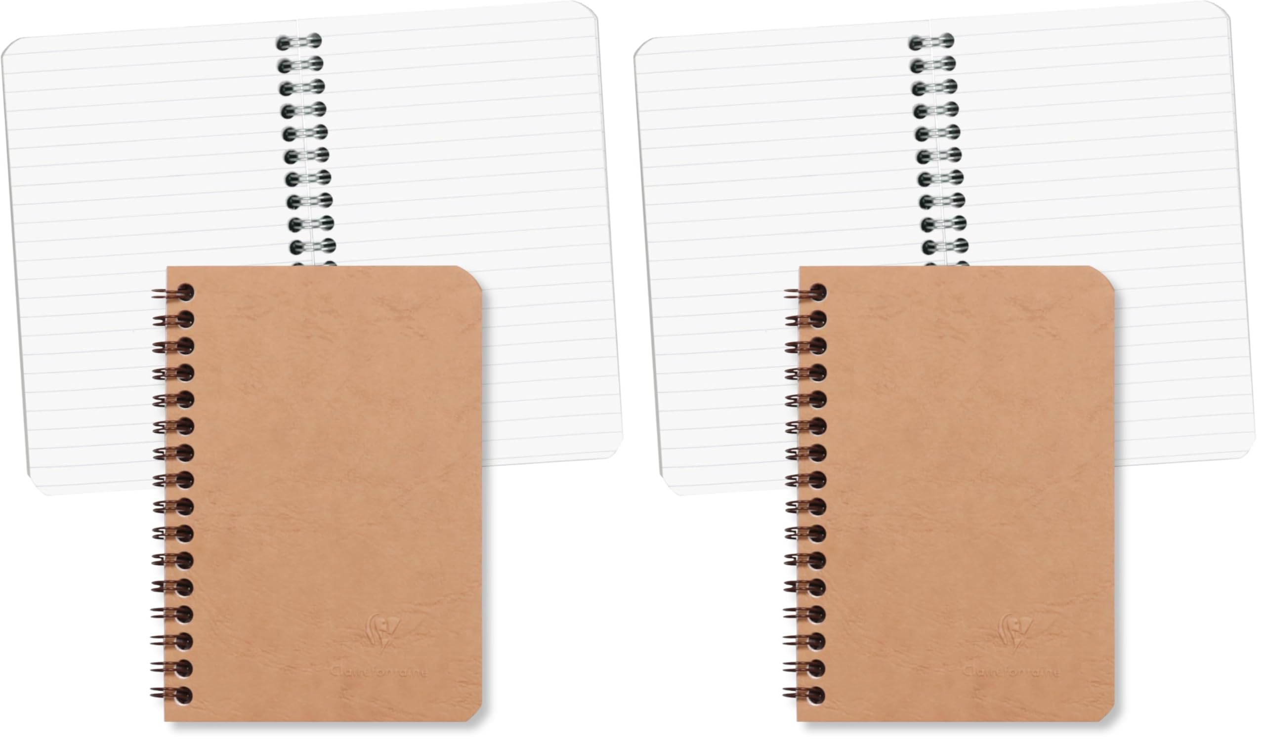 Clairefontaine 78596C - Collection Age Bag - Tobacco Spiral Notebook - 9x14 cm - 100 Lined Pages - 90 g White Paper - Glossy Cardboard Cover Grain Leather (Pack of 2)