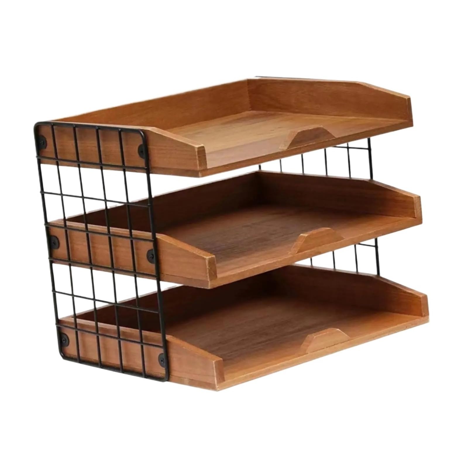 Wood Inbox Tray Metal Mesh Office Supplies Holder Wooden Desktop Organizer Stationery Magazines Sundries Newspapers Document Desk Organiser Tray