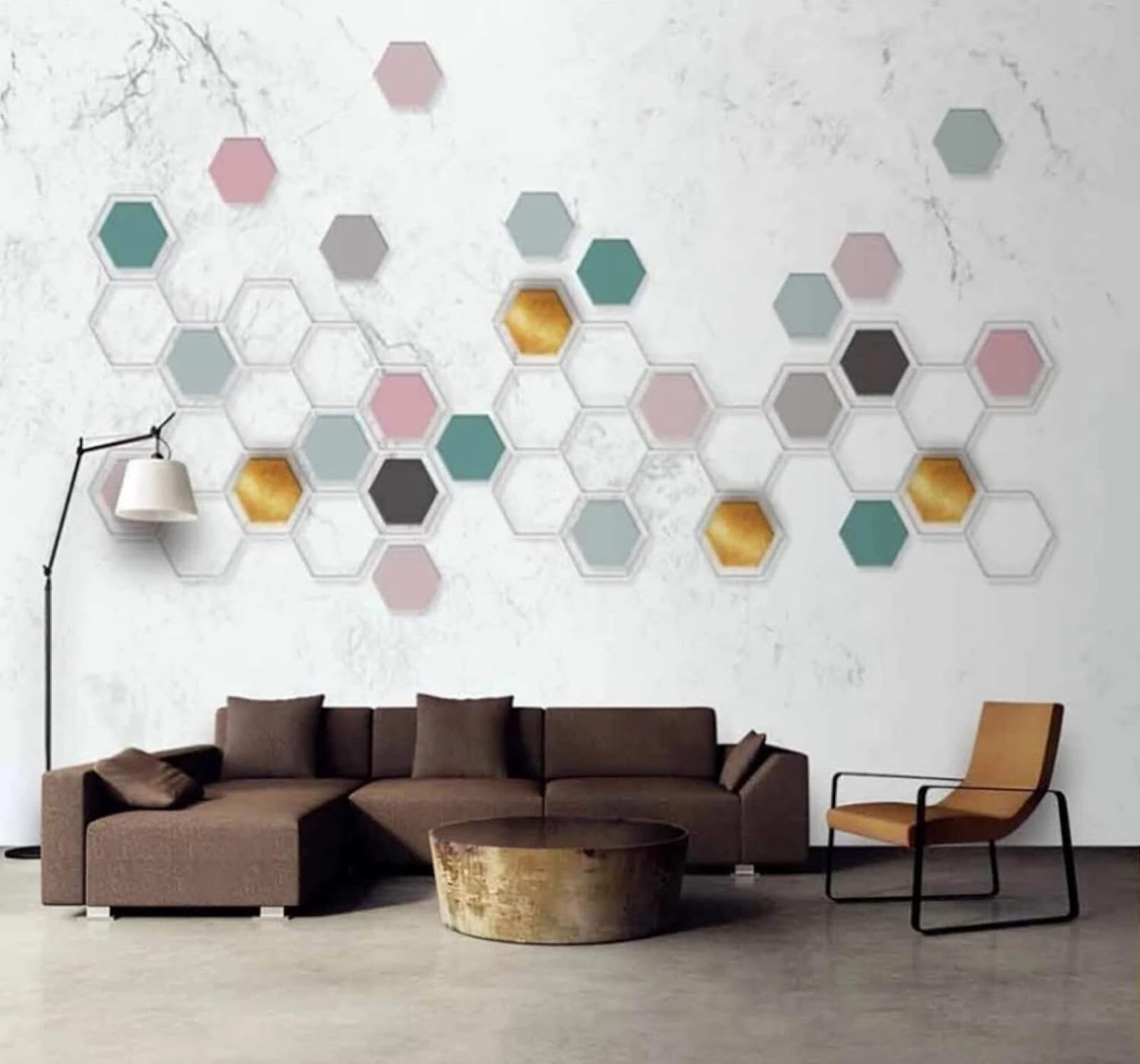 Wallpaper-3D-Xlm 430Cm×300Cm(B×H) Minimalist Geometric Colourful Hexagonal Faux Marble 3D Wallpaper Easy Install Feature Office Living Room Sofa Bedroom Tv Background Wall Decoration-430Cm×300Cm