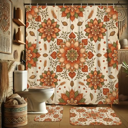 Rideau de douche imperméable en polyester motif automne orange 183x183 cm