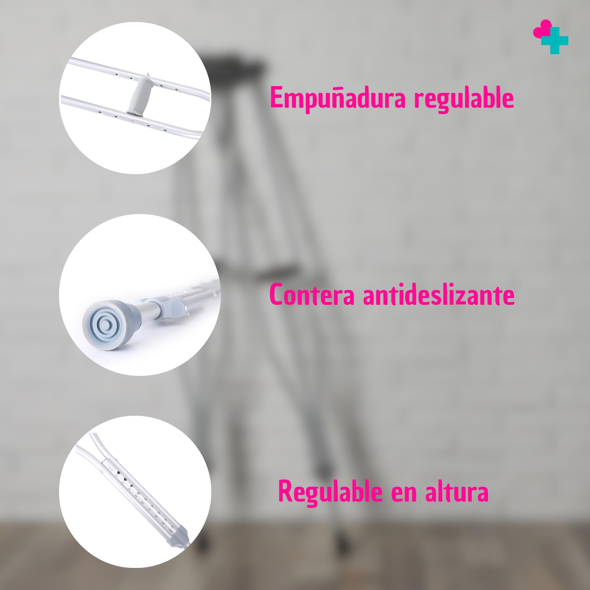 GERCARE. Par Muletas Axilares Adultos. Muletas Con Doble Regulación. Muletas Aluminio Ligeras. Muletas Adulto Acolchadas. Muletas Pack de 2 unidades.