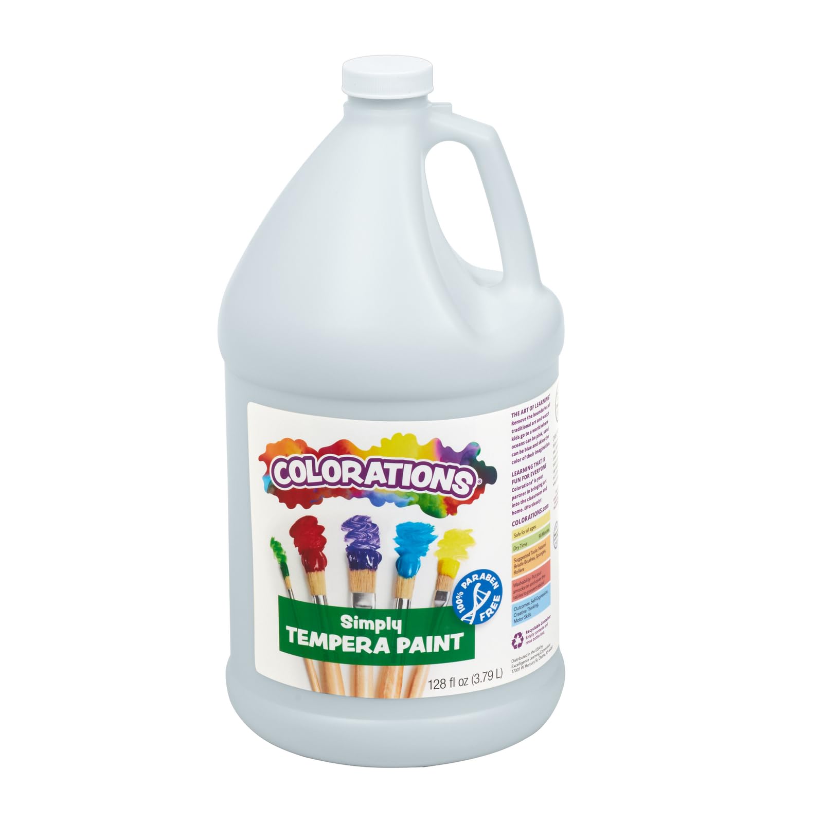 Colorations Tempera Paint, Gallon Size, White, Non Toxic, Vibrant, Bold, Kids Paint, Craft, Hobby, Fun, Art Supplies (Item # GSTWH)