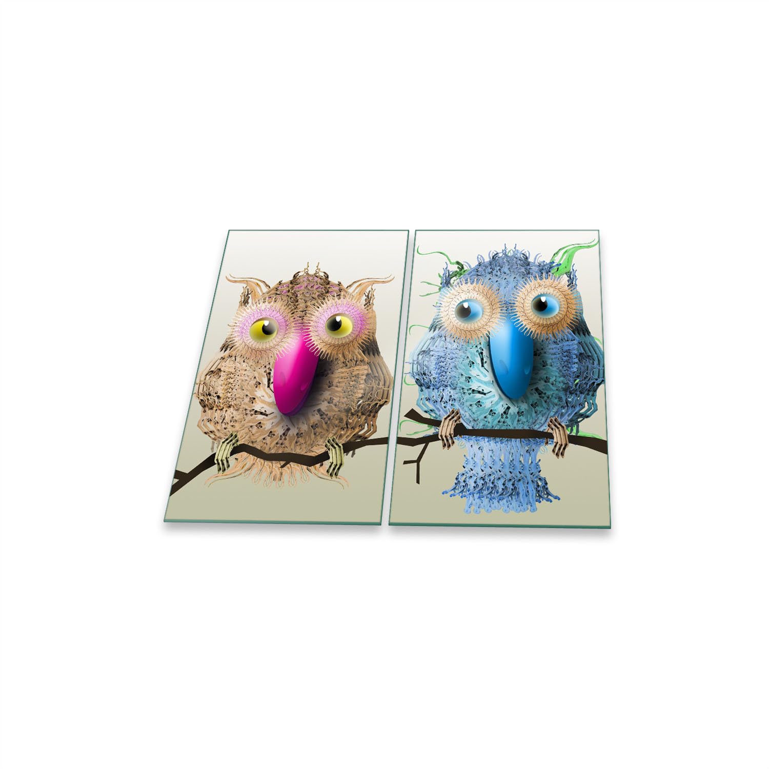 Herdabdeckplatte Abdeckung Ceranfeld Abdeckplatte Schneidebrett 2-Teilig 60x52 Eule Mehrfarbig Spritzschutz Glasplatte Ceranfeldabdeckung Schutz Herdschutz Sicherheitsglas Glasschneidebrett 2x30x52