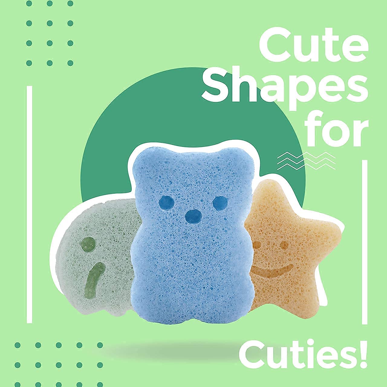 Konjac Baby Sponge for Bathing, Cute Shapes Natural Kids Bath Sponges