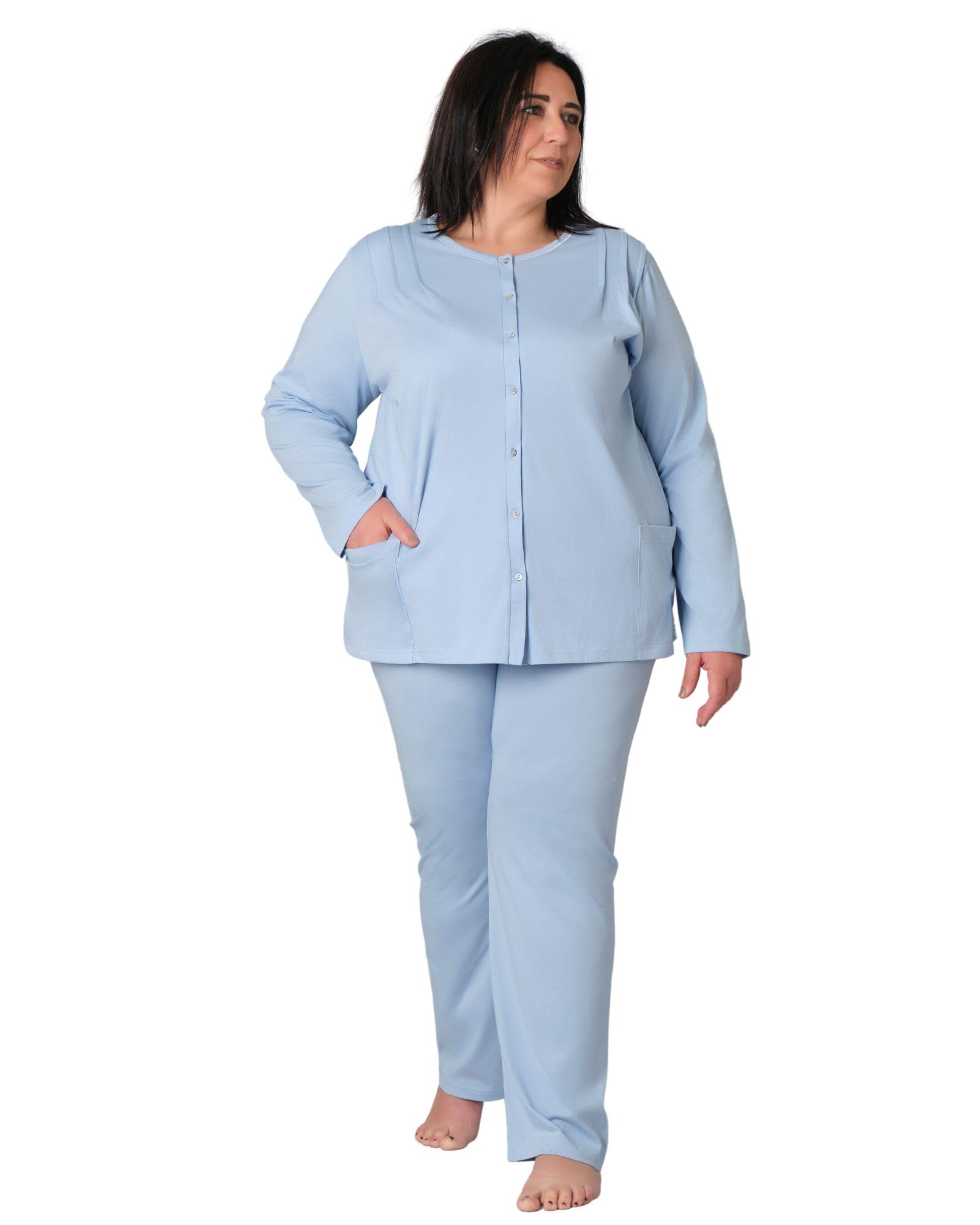 FERRUCCI COMFORT Pijama de mujer de talla grande, tallas grandes, cómodo, talla grande, 100% algodón, cómodo y transpirable