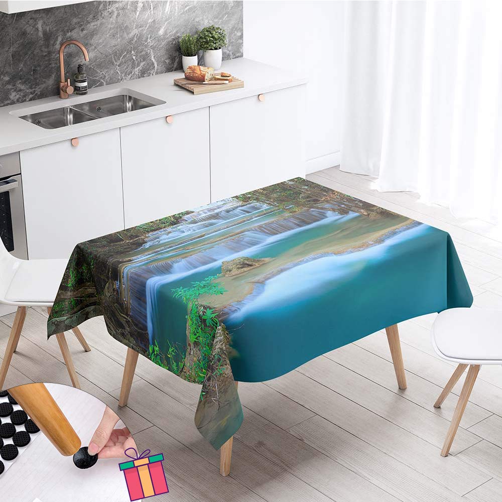 Enhome Tablecloths Rectangular, Rectangle Plant Forest Waterproof Stain-Resistant Easy Wipe Clean Table Cloth Cover for Home Decorative, Kitchen Dining, Garden Party (100x140cm,Green river)