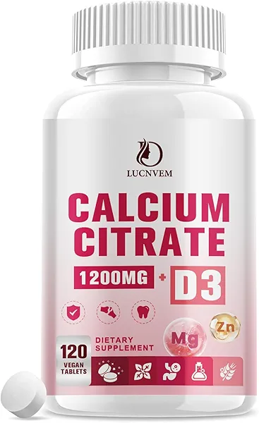 Calcium Citrate 1200 mg with Vitamin D3 Supplement for Women & Men, Calcium Magnesium Zinc D3 for Bone Muscle & Teeth Health - 120 Count - 60 Day Vegan Supply