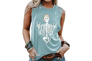 Womens Funny Skull Tank Tops - Sum 41 Graphic Summer Workout Tee Shirts