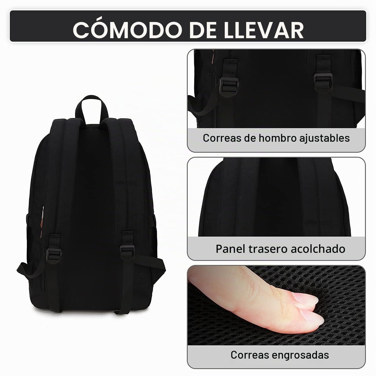 Mochila Escolar,RAVUO Casual Mochila Hombre Impermeable Mochila Escolar Adolescente Chico Grande 20 Litros Mochila Instituto Ligera Mochila Portatil 15.6 Pulgadas para Universidad Viaje Trabajo,Nergo