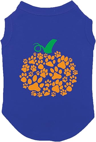 Calabaza Paw Prints - Camiseta de perro otoño de Halloween (azul real, extragrande)