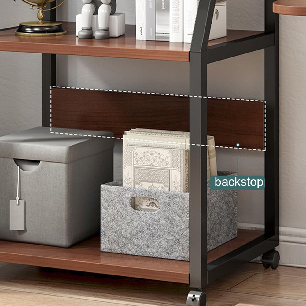 3 Tier Druckertisch Mit Rollen, DruckerstäNder Aus Holz & Metall Druckerwagen, Servierwagen Druckerregal für Dokumentenablage Drucker Kopierer Scanner Zuhause BüRo, 55 x 40 x 99 Cm, Rustikales Braun
