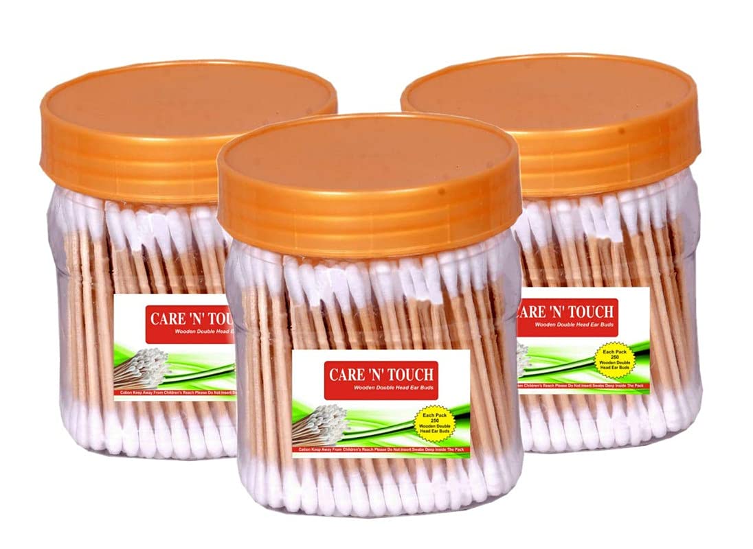 CARE N TOUCH Wooden Ear Wax Cleaning 250 Buds Per Box Buds Multipurpose Cotton Swabs for Personal Care NATURAL ECO-FRIENDLY BAMBOO EARBUDS, (pack of 3 box)-image-3