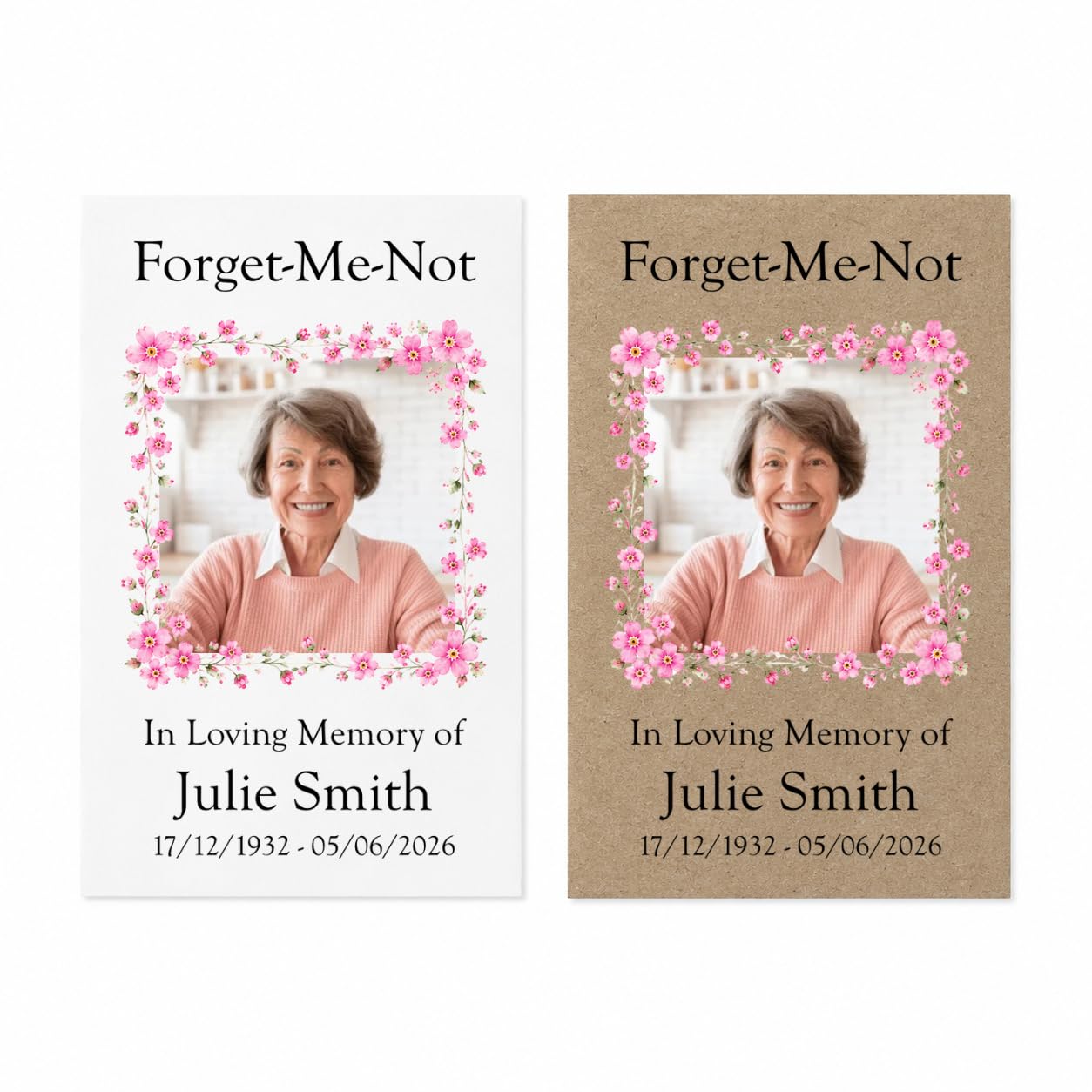 Personalised Forget Me Not Funeral Seed Packet Favours, Pink Forget Me Not Seeds Included, Memorial Funeral Favours, Pack of 10 Favours (Frame 2 (Square))