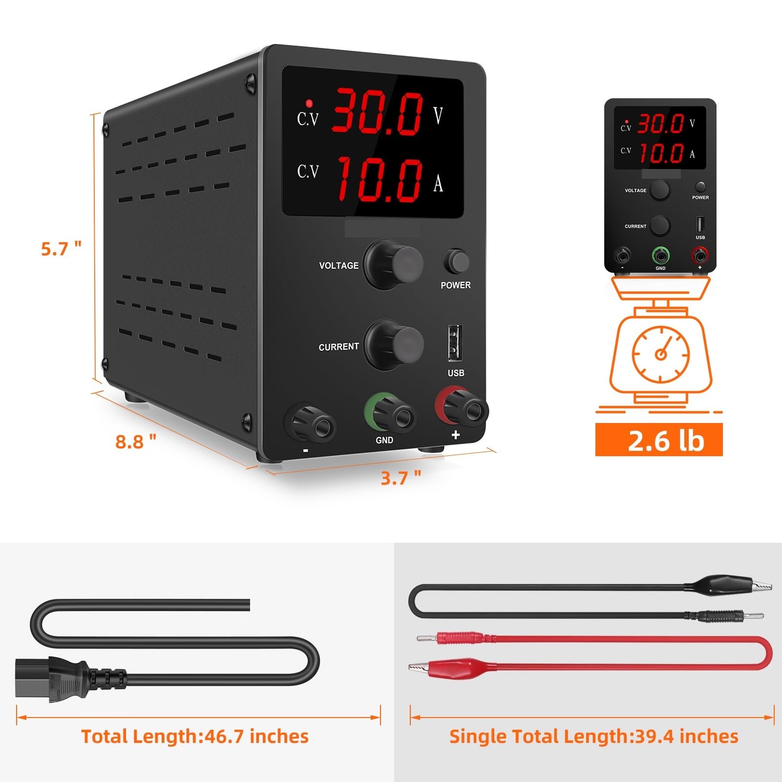Zasilacz laboratoryjny DC o zmiennym napięciu z 3-cyfrowym wyświetlaczem LED Stabilizowany napięciem Regulowany 30 V 10 A Precyzyjny wyświetlacz(LCD 30V 10A White)