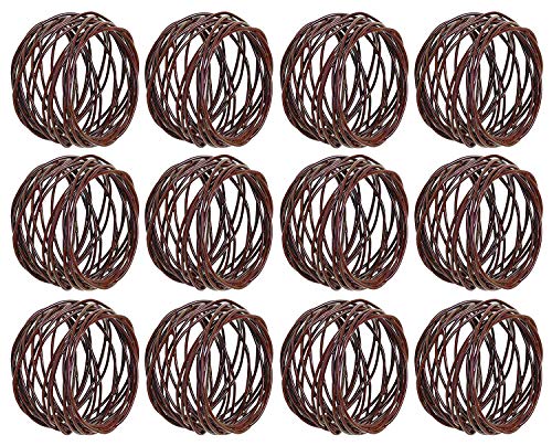 Image of SKAVIJ Handmade Twisted Wire Mesh Napkin Rings Holders Decor Dinner Party Wedding Thanksgiving Christmas Gathering (Brown 12pcs)
