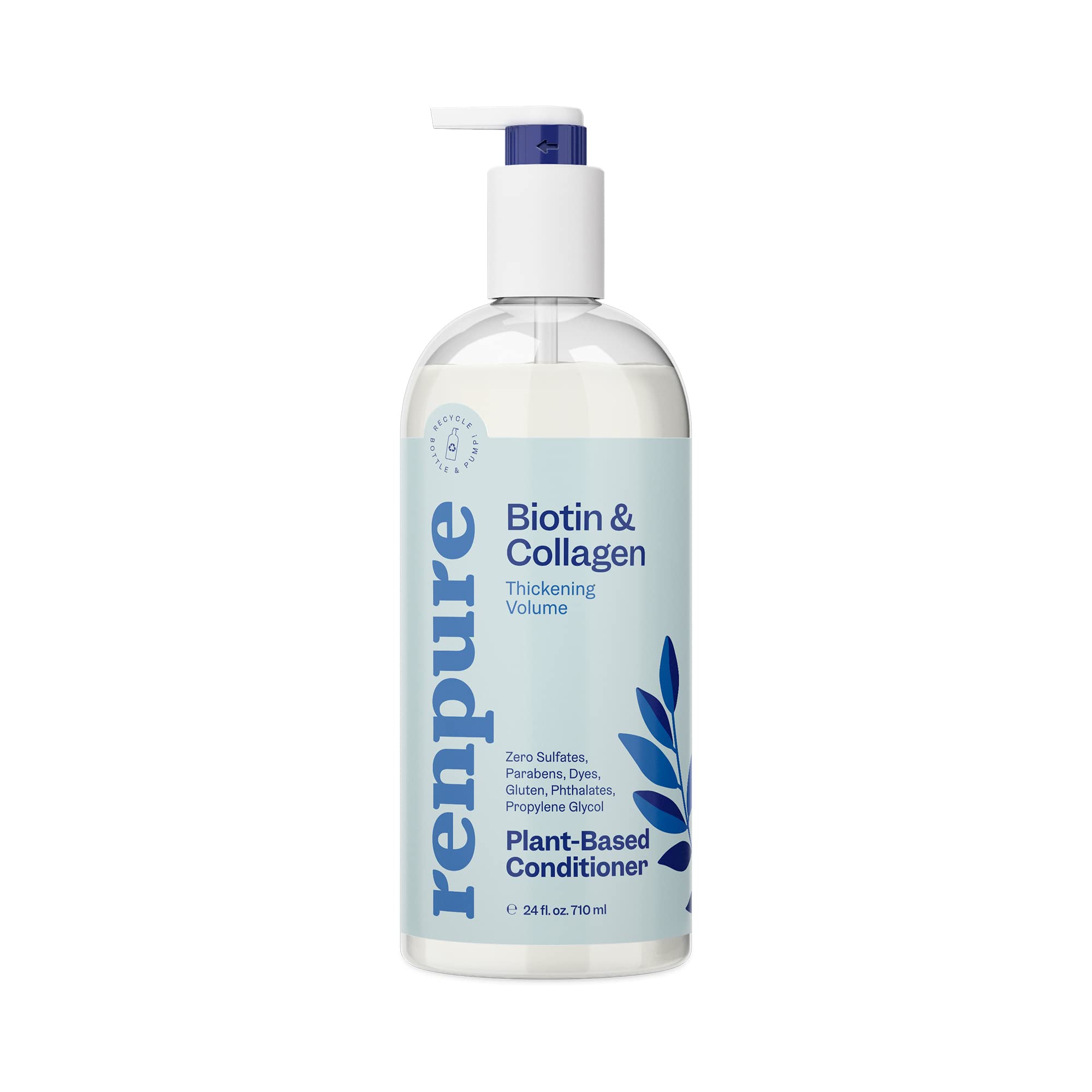 Renpure Plant Based Biotin and Collagen Thickening Volume Conditioner - Leaves Hair Looking Luscious - Gentle Formula - Dye, Cruelty and Paraben Free - Recyclable, Pump Bottle Design - 24 fl oz