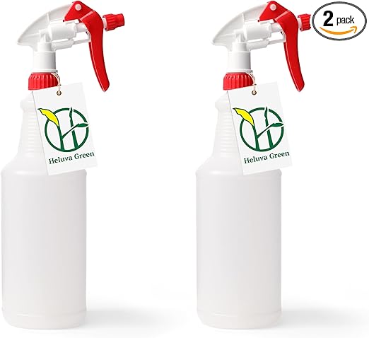 Heavy Duty 32oz Plastic Spray Bottles for Cleaning - Large Empty Industrial Bottles for Gardening Solutions, Vinegar, Chemicals, Professional Cleaners - Adjustable Sprayer Nozzle - 2 Pack