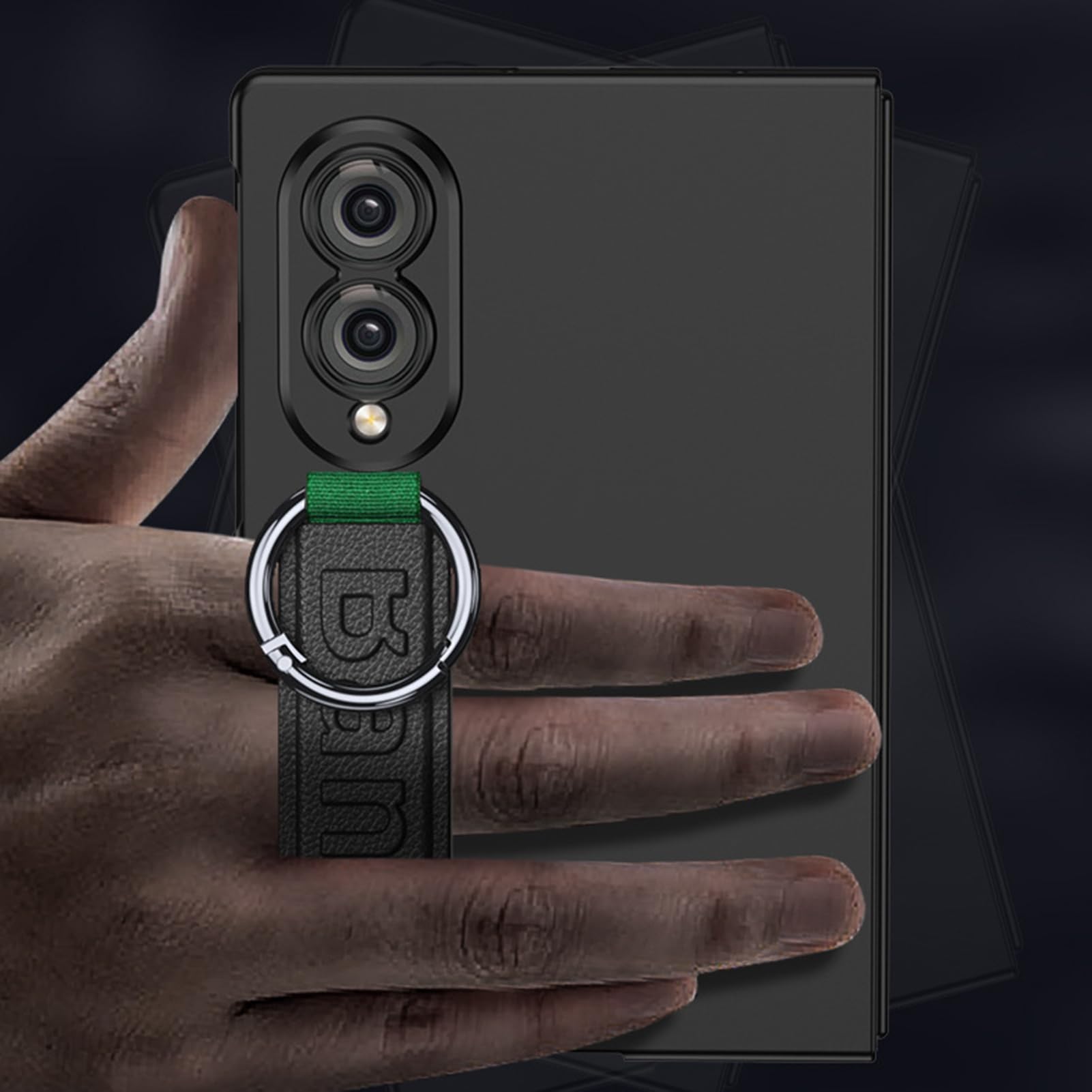 Smukłe etui do Samsung Galaxy Z Fold 8, pasek na palec matowe etui na obiektyw folia ochronna pierścień osłonowy, srebrny