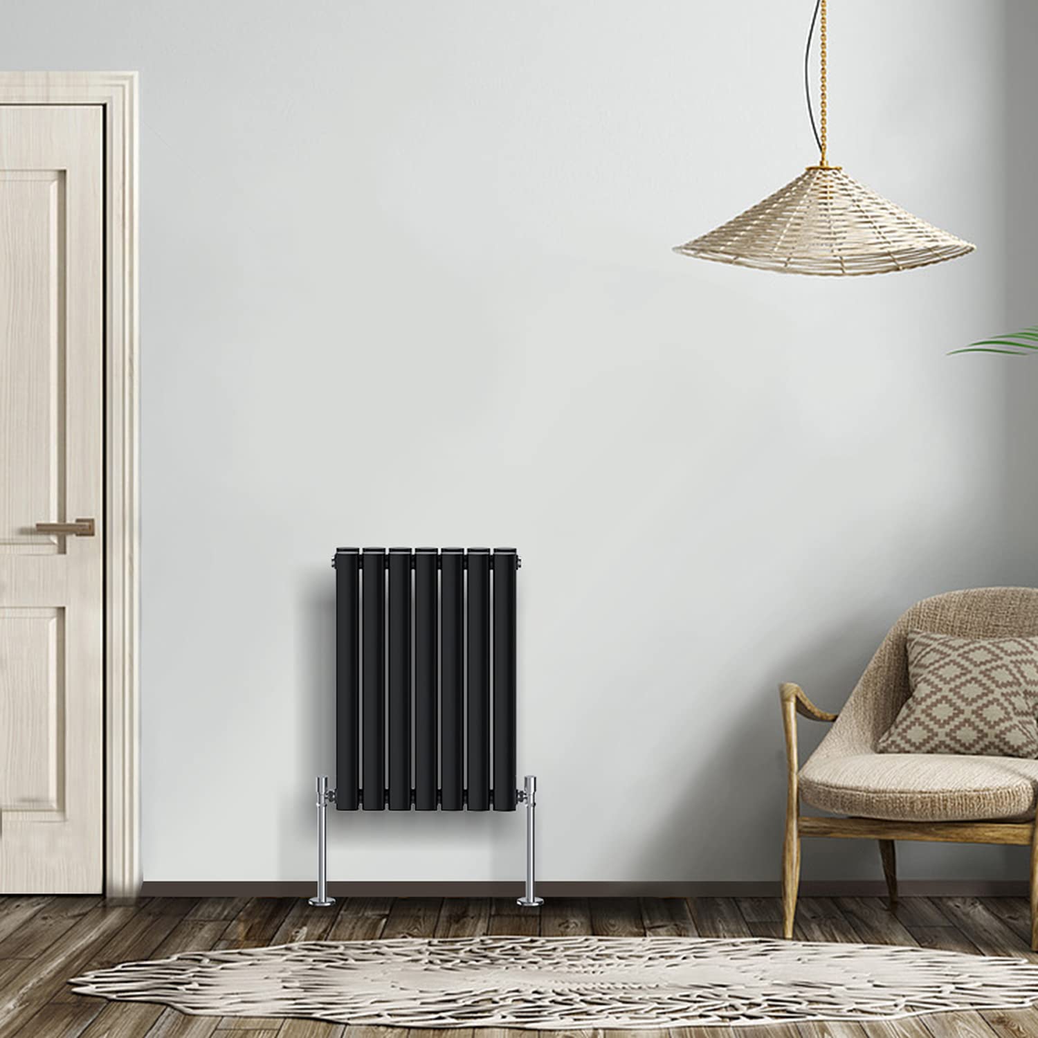NRG Modern Radiator Black 600x413mm Double Oval Panel Heater Interior Designer Horizontal Bathroom Radiators