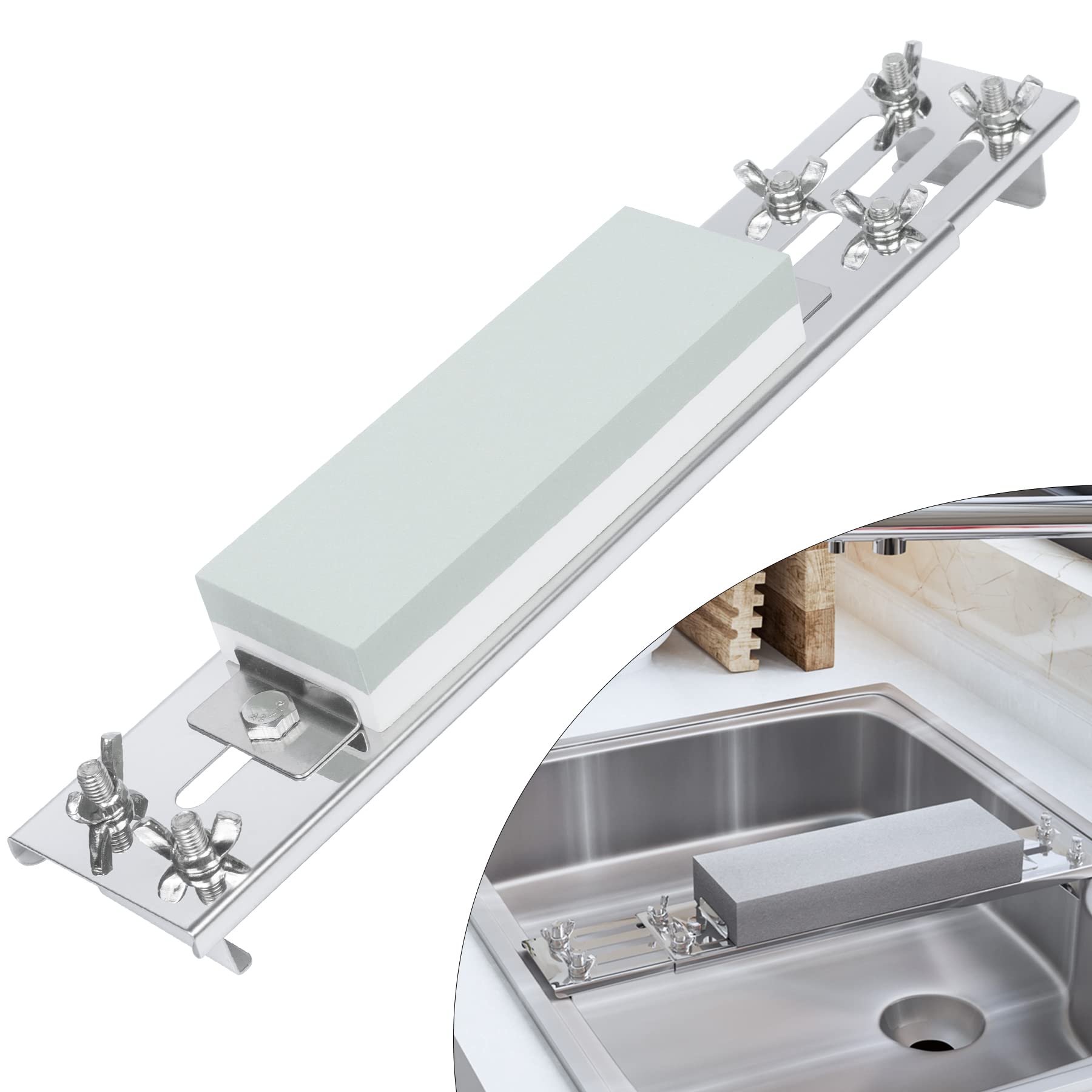 CWOVRSSharpening Stone Holder, Sink Bridge Stainless Steel Whetstone Holder for 12.5"-16.5" Sink, Adjustable Sink Whetstone Holder for 3.1"-9" Whetstones, Oil Stones, Natural Stones