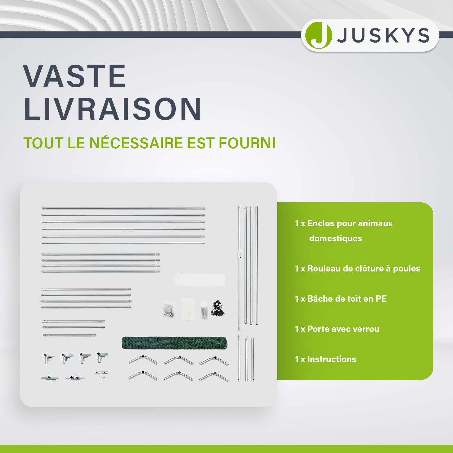 Enclos Juskys 2 x 2 x 2 m — Poulailler en métal Accessible d'une Surface de 4 m² avec Porte et verrou — Enclos pour Poules, Petits Animaux et Plantes