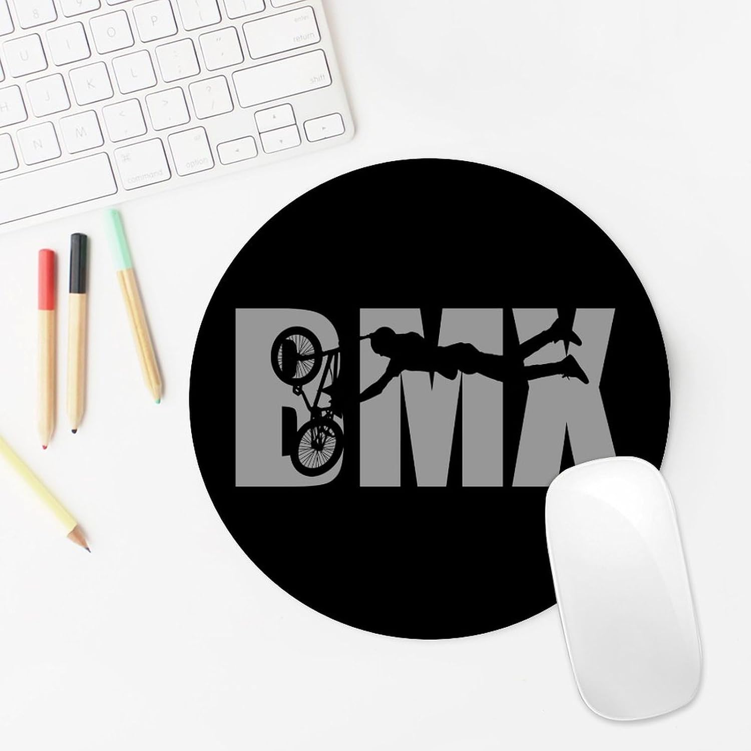 BMX Racing Bike Cycling Round Mouse Pad Desktop Protection Mousemat with Non-Slip Rubber Base 7.8" image 5