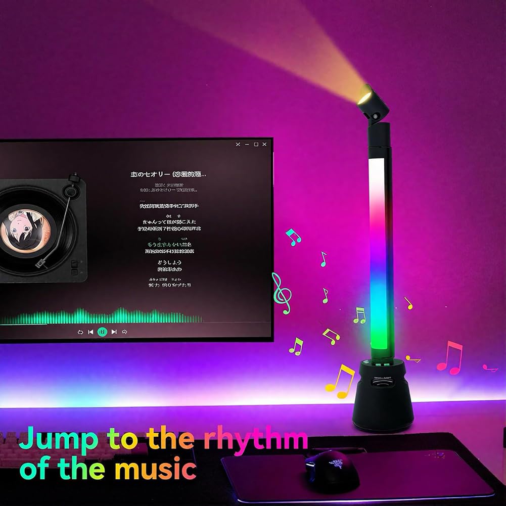 Luce ritmica musicale – RGB Sound Control LED Light Stick, ricarica USB 32 bit pickup suono per il gioco d'atmosfera, barra di illuminazione musicale 48 cm