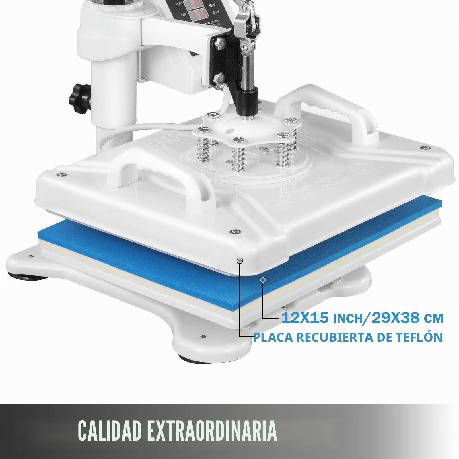 VEVOR Prensa de calor 5 en 1, 29 x 38 cm, prensa de calor, prensa en caliente con temporizador digital preciso y control de temperatura de 360 grados, máquina de prensado en caliente blanca para