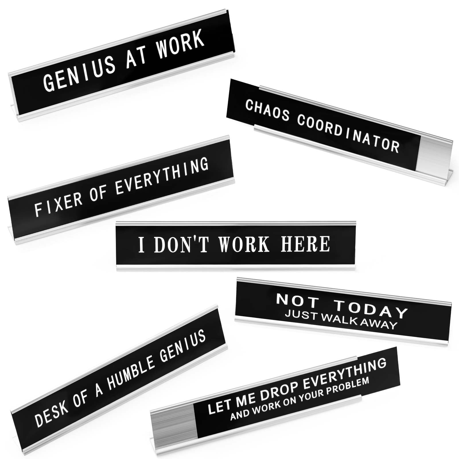 Juexica 8 Pcs Novelty Desk Signs Novelty Office Plaque Funny Office Decor Black Desk Plate Desk Signs for Women Men Friends Coworker Gift Office Home
