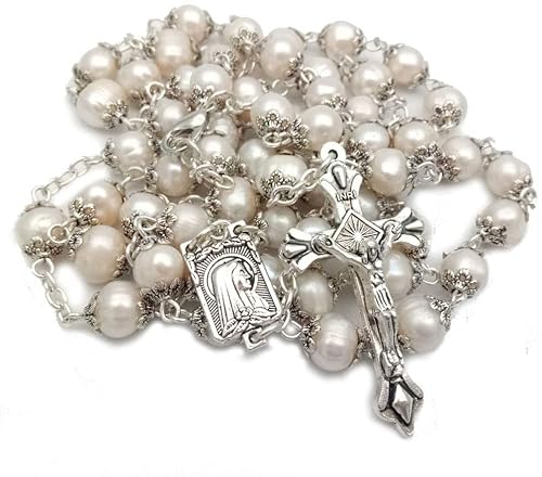Jirehjill Terço Católico para Mulher - Contas de Rosário de Vidro de Cristal Vermelho, Presentes Cat