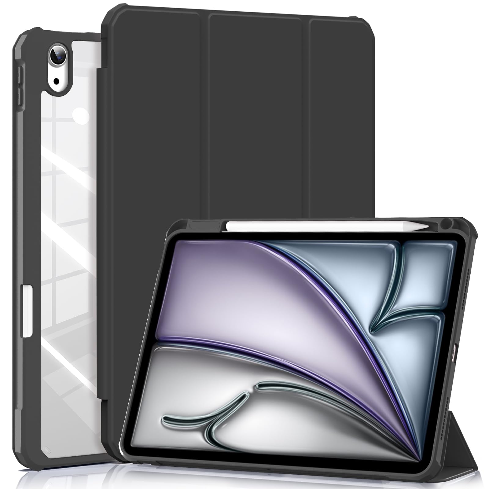 BQDIYOO Hülle für iPad (A16) 11. Generation 11 Zoll 2025 / iPad 10. Generation 10,9 Zoll 2022, Weiche Silikon Schutzhülle mit Stifthalter, Auto Schlafen/Wachen, Schwarz001