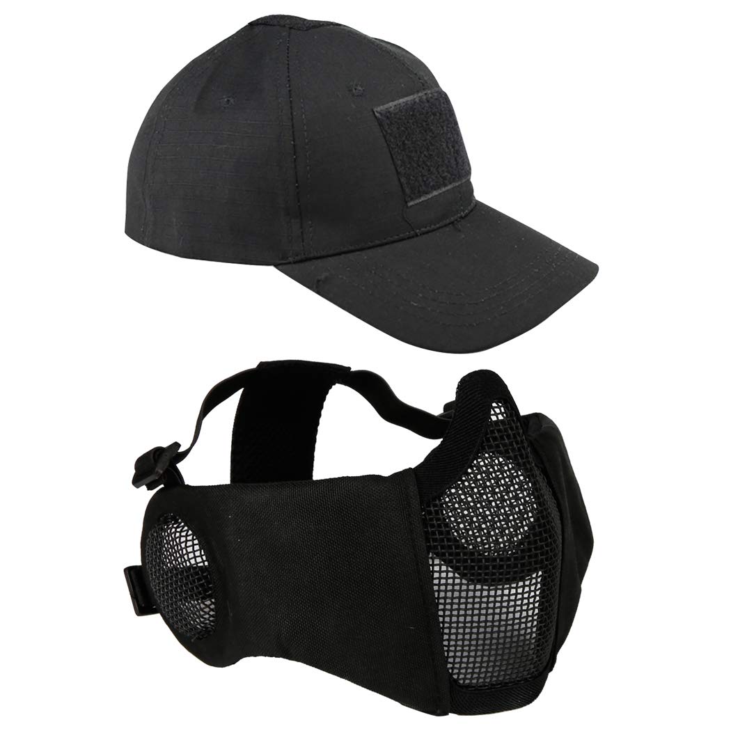 Maschera pieghevole in rete per softair, con protezione per le orecchie e berretto da baseball regolabile, set per CS/caccia/paintball/tiro