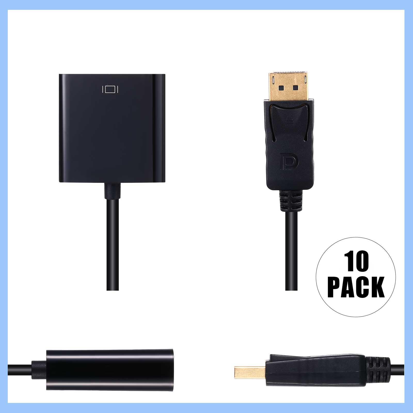 Yunsailing 10 Pack DisplayPort to VGA Adapters Gold Plated Compatible with Laptop, Monitor, PC, Projector (Black)