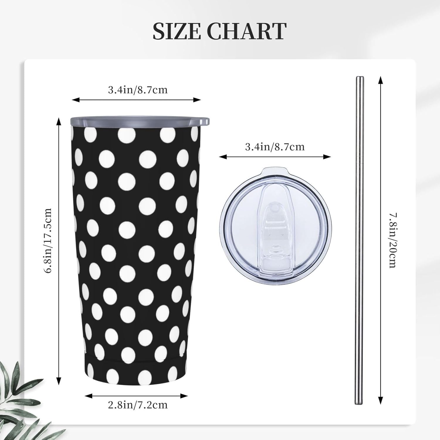 Dot 20oz Tumbler with Lid and Straw for Women Men, Black Polka Dot Insulated Mug White Point Design Circle Round Stainless Steel Tumbler Double Wall Vacuum Travel Mug Coffee Cup - Image 4
