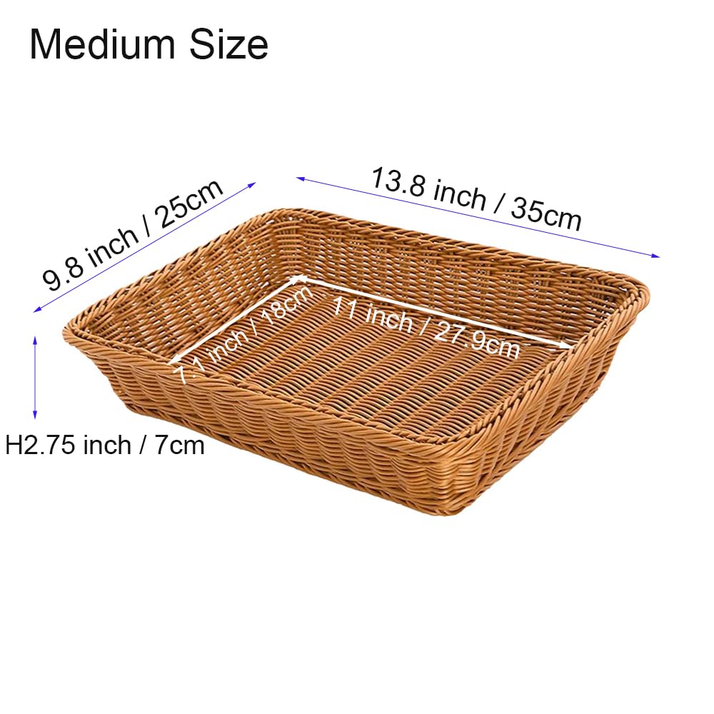 RT&BS Wicker Bread Baskets for Serving, 2pcs Woven Vegetable Baskets, Hand Woven Fruit Basket for Kitchen, Store, Restaurant, Outdoor, Party (Brown, M)