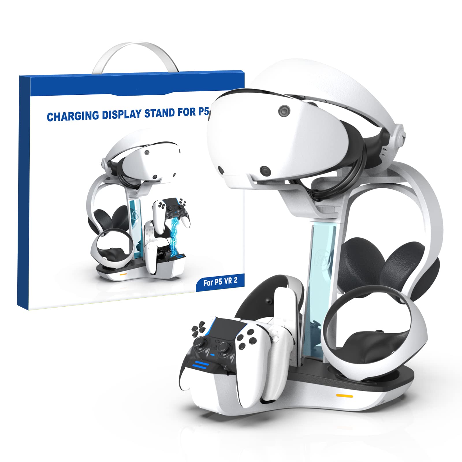 per PSVR2 dock di ricarica con supporto per auricolari, supporto per stazione di ricarica per controller PSVR2 e PS5, 4 controller stazione di ricarica con indicatore