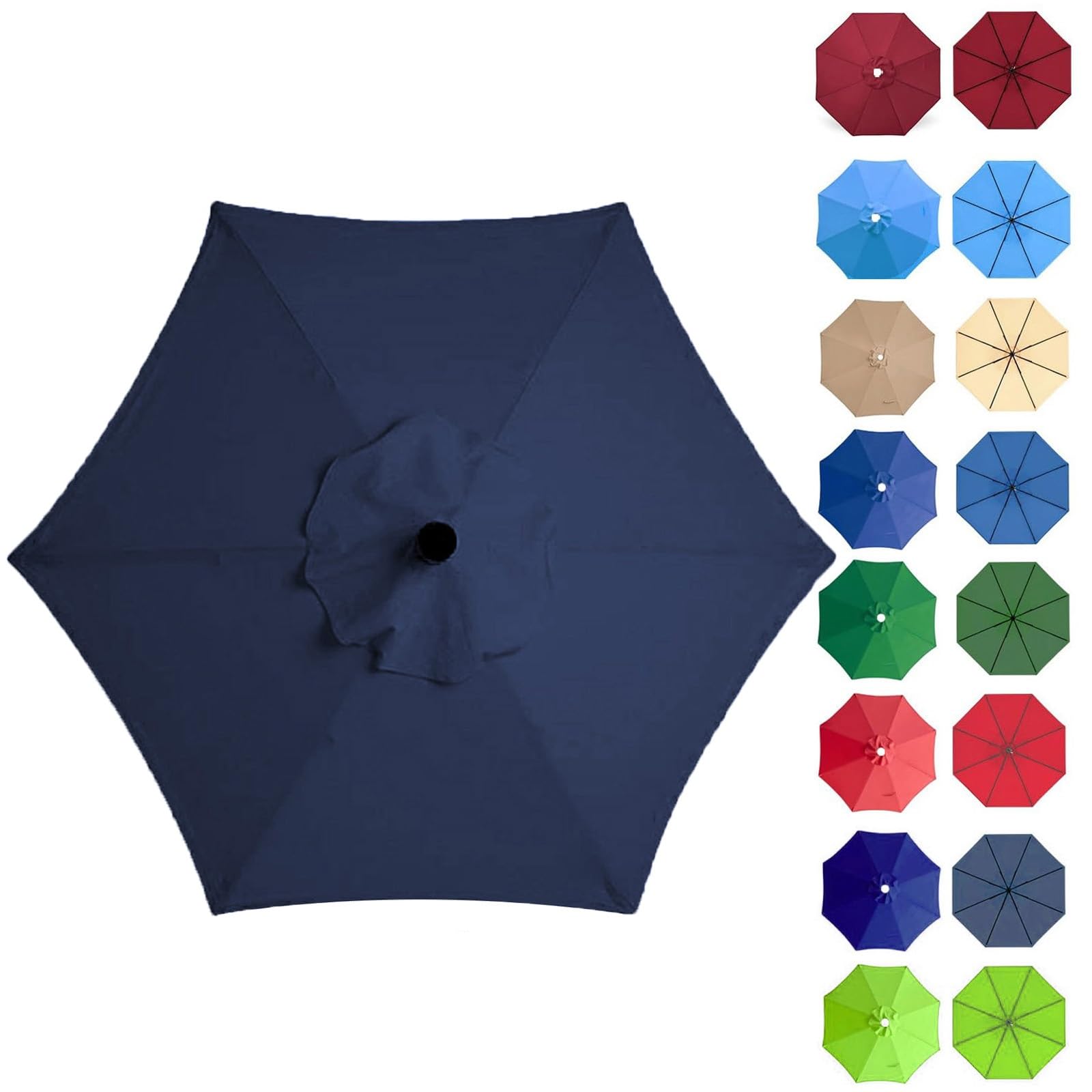 2m/2.7m/3m Patio Replacement Parasol Cover, Round Replacement Parasol Top Cover, Umbrella Replacement Canopy Cover, Canopy Top Cover Umbrella Replacement Cloth ( Color : Navy blue , Size : 3m/9.8ft (6