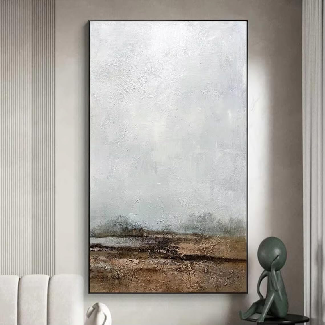 DFZEWKI Brown Black Painting Mural Brown Beige Black Abstract Painting Modern Abstract for Living Room Home Decor(40x80cm(16x31in)/No frame)
