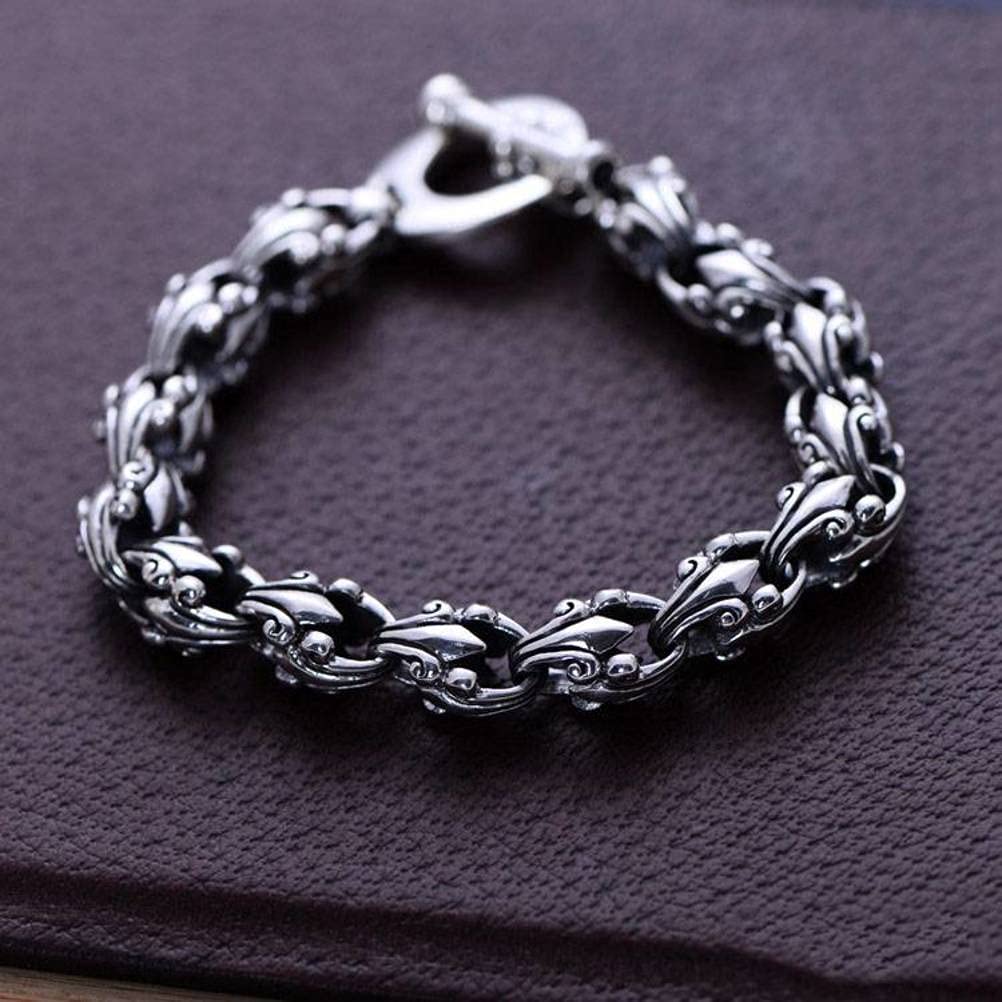 WEISHAWEISHA Pulsera de Plata Tailandesa Plata 925 Anillo de Plata Esterlina Cruzado Flor Hombres Retro Dominante Pulsera34g