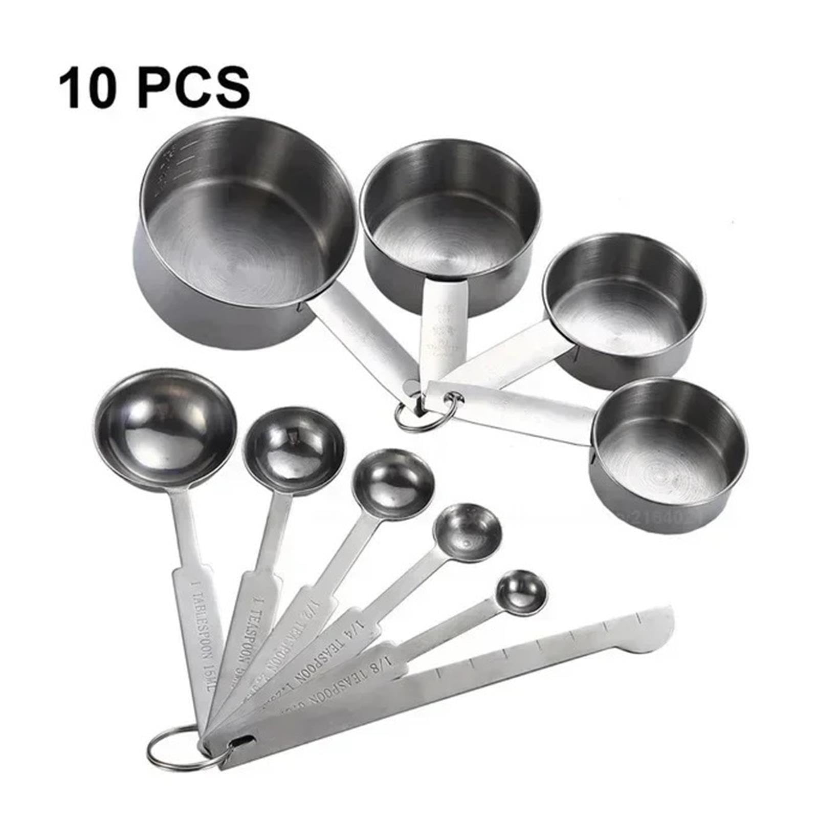 Juego apilable de cucharas medidoras de acero inox para hornear | Escala clara; cucharas profundas y alargadas para café y especias(10PCS Set)