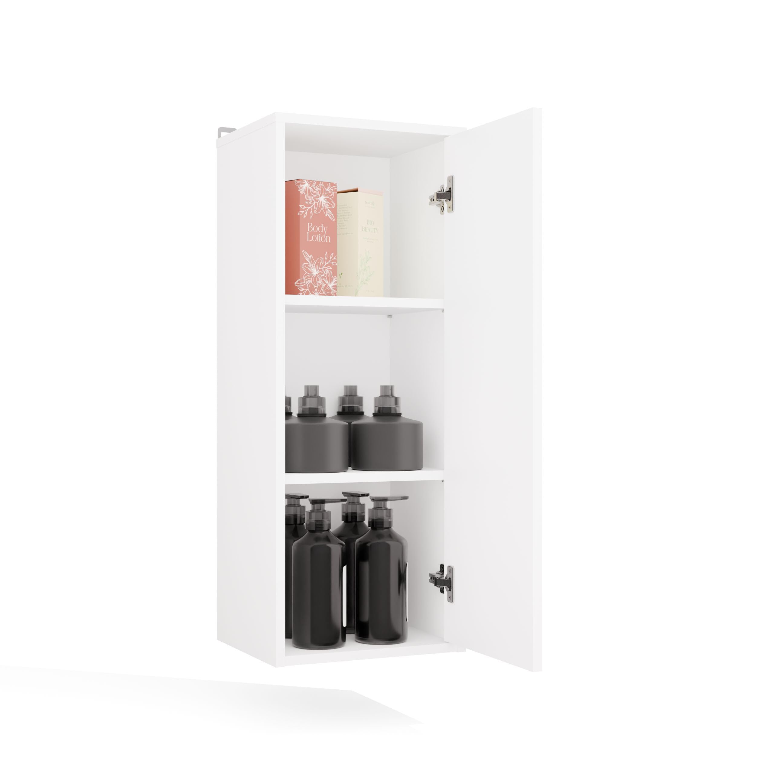 ARREDO DA CASA Pensile Bagno Sospeso Moderno 35x90x30 cm, 1 Anta con 3 Vani Interni e Maniglia Nera, Mobile Sospeso Bagno in Nobilitato, Mobiletto Bagno e Lavanderia, Bianco Opaco, PBT3