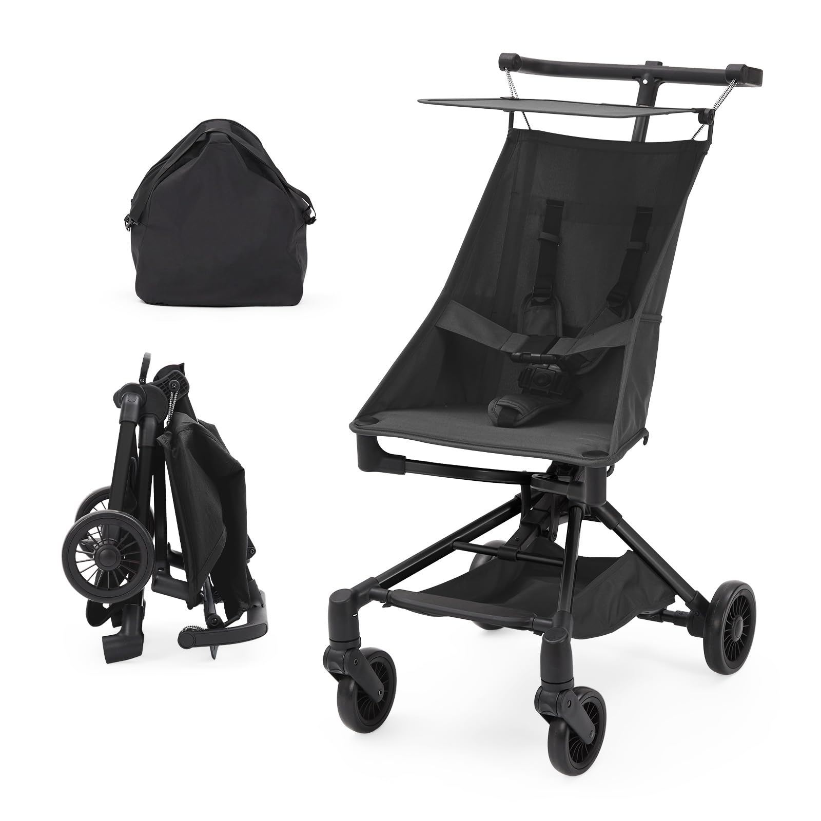 Poussette Canne Compacte Pour Bébé 0-3 Ans, Ultra Légère 3.8 kg, Pliable Et Facile à Transporter, Idéal Pour Les Voyages, U1107 - Tube En Fer, Tissu Oxford 600D, Noir