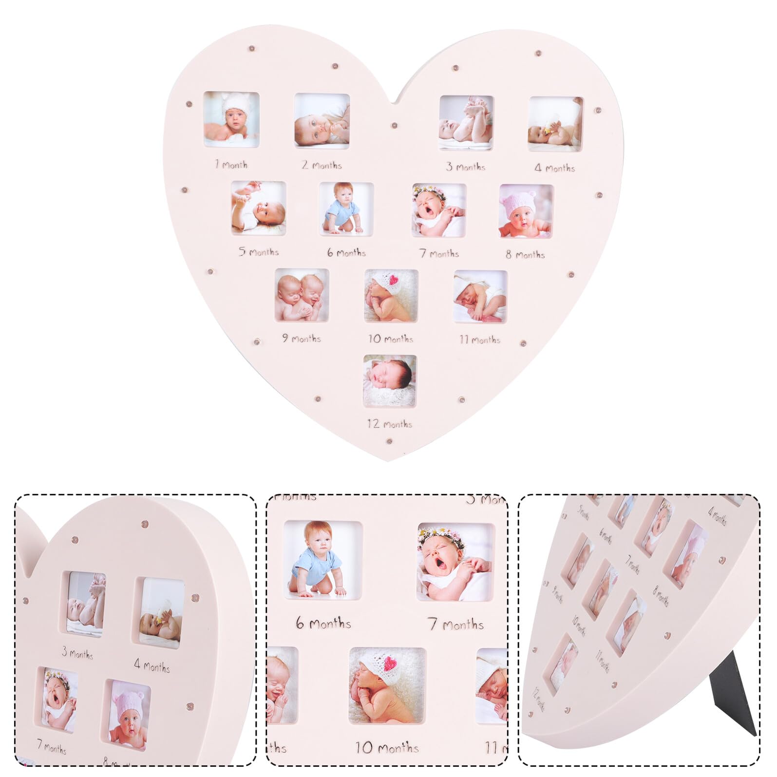 Marco de Fotos para Bebés en Forma de Corazón, Rosa, 12 Fotos