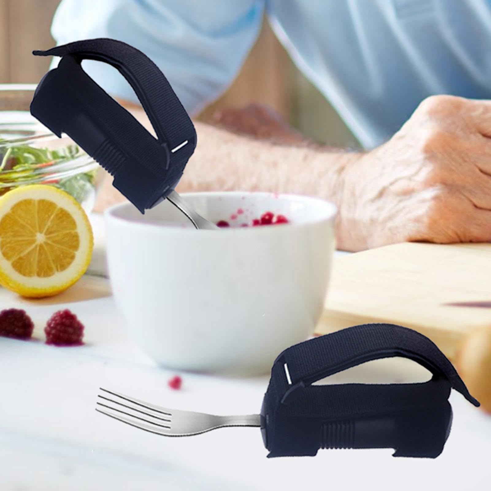 Cubiertos adaptativos para ancianos, 3 utensilios de alimentación para temblores de mano, juego de tenedor de cuchara adaptable para debilidad muscular